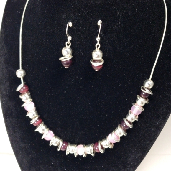 Elegant Necklace & Earrings Set – Beaded Fashion Jewelry w/ Garnet, Rose Quartz - Picture 5 of 10